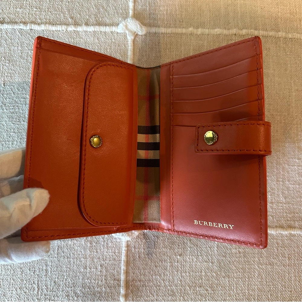 Burberry | Vintage Orange House Check Canvas Leather Compact Bifold Wallet - Picture 3 of 8